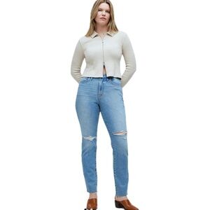 Madewell High Rise Slim Boyjean Destroyed Denim Jeans Sz 29